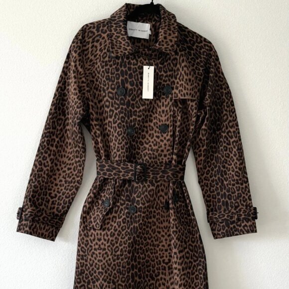Rebecca Minkoff Women’s Leopard Print Trench Coat Belted Long Size Medium - Picture 1 of 16